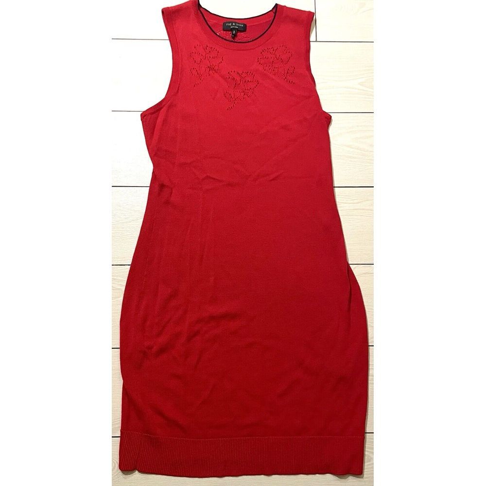 Rag & Bone Dress Women's Small Adriana Red Knit Floral Cut Out Merino Wool Blend